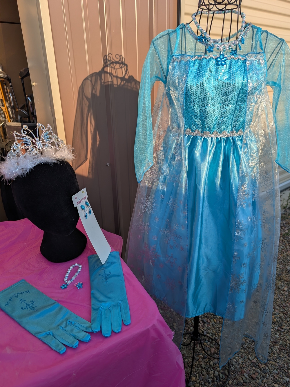 Blue Princess Frozen-Style Girls Costume Dress with Gloves & Tiara